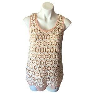 Ann Taylor Women’s Pastel Petal Pink Tank Top With White Lace Overlay Size Large